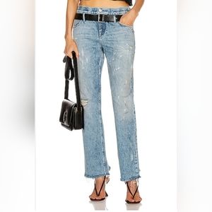 Rta Dexter Belted Distressed High Rise Straight Leg Jeans
